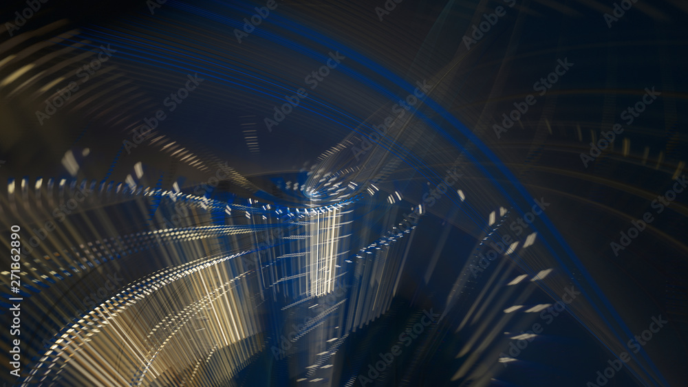Fototapete Abstract generative art background. 3d illustration. Fractal graphics composition of dots, waves and rays of light. Science and digital technology concept.