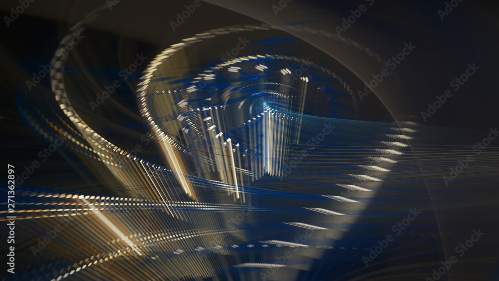 Fototapete Abstract generative art background. 3d illustration. Fractal graphics composition of dots, waves and rays of light. Science and digital technology concept.