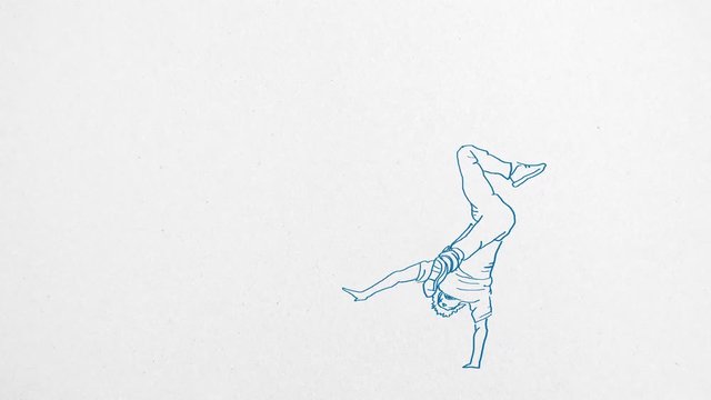 4K line drawing of a dancer that loops seamlessly, blue ink on paper. 