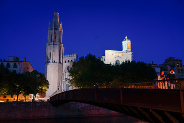 Girona, city of Catalonia  at night. Spain