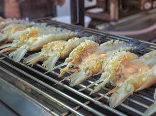 Grilled big tiger shrimps prawns for prepared grilled . Roasted barbecue shrimp.