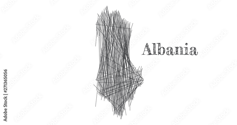 Poster scribble sketch of albania map and country name on white background. symbol for your web site design