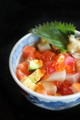 Mix sushi donburi in bowl , Japanese food