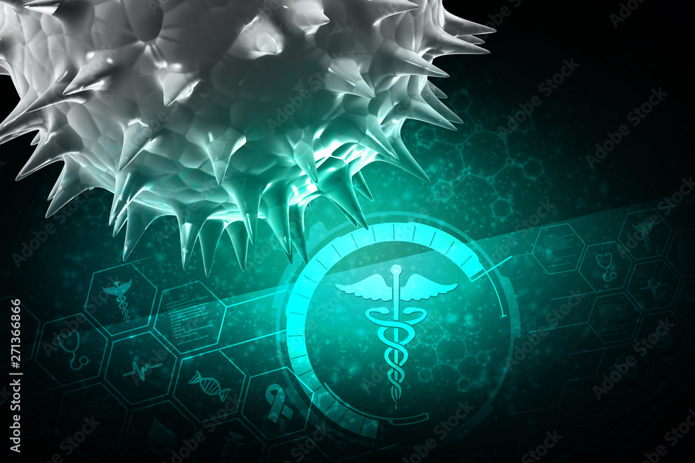 Poster 3d rendering virus bacteria cells background
