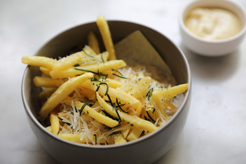 French fires , Fires potato in bowl appetizer