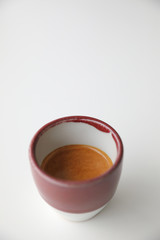 hot coffee espresso in white tone room