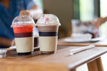 Cold drinks are placed on the table in the restaurant.