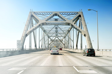 city of san francisco california usa bay bridge car driver windshield street view of entrance to...