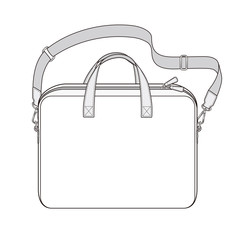 Briefcase with double slider zipper, laptop bag with detachable shoulder strap, vector illustration sketch template isolated on white background