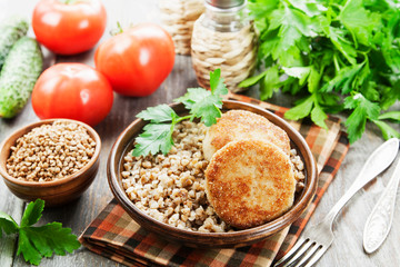 Buckwheat with burgers