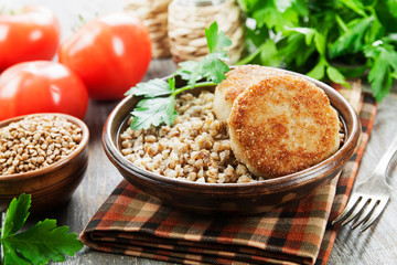 Buckwheat with burgers