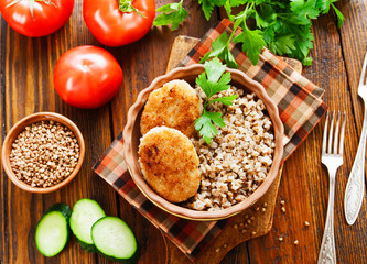 Buckwheat with burgers