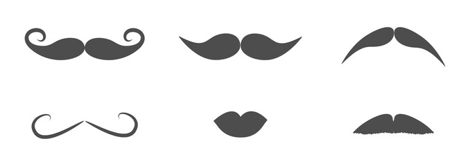 Mustaches and lips icon set line. Moustaches hair. Flat design. White background. Isolated.