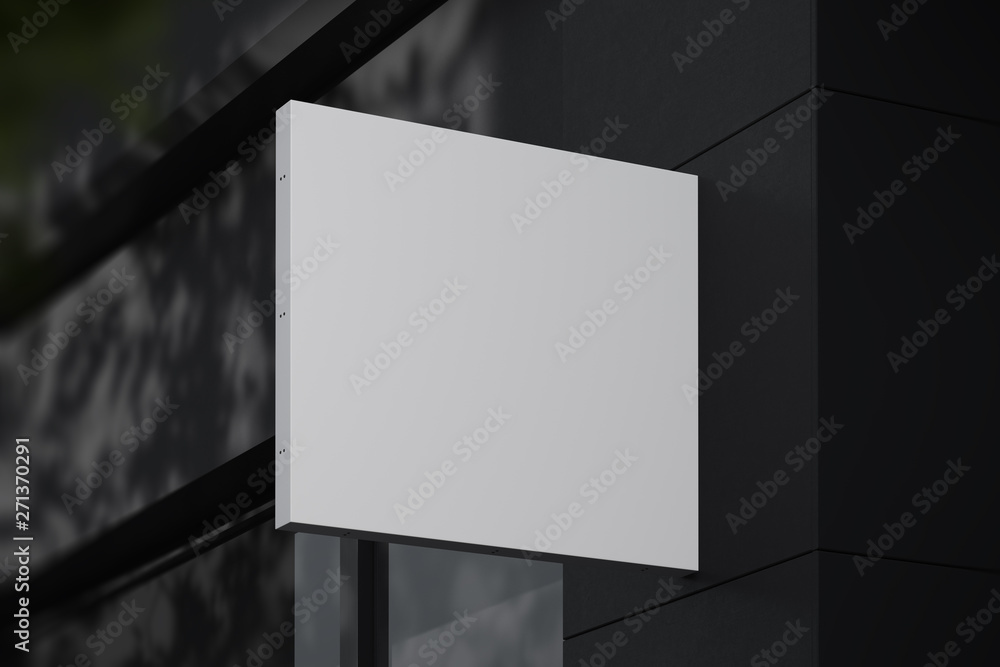 Poster empty white square, store signboard layout. the lightbox template is attached to the wall. mock up. 