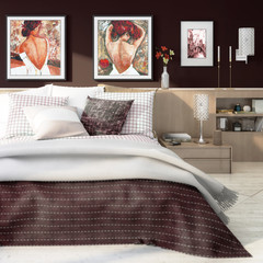 Elegant bedroom interior with artwork (focused) - 3d visualization