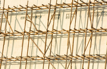 Wood scaffolding in house builder 