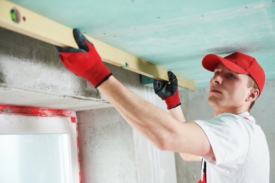 gypsum suspended ceiling construction work. quality control