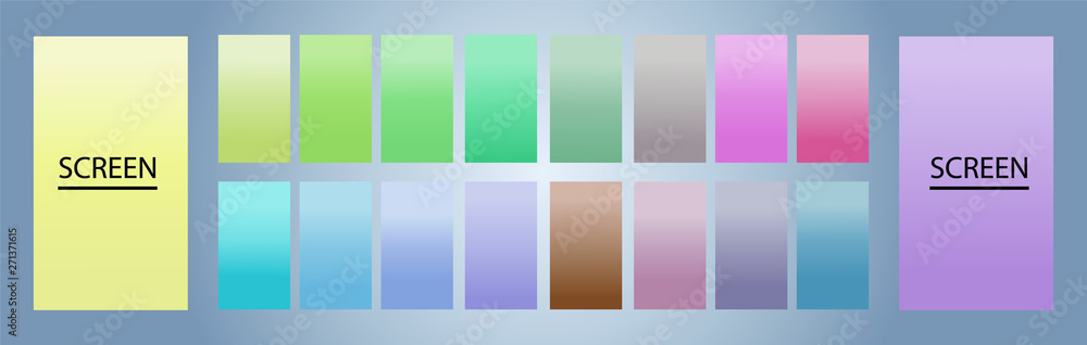 Poster vector eps 10 gradient set. different colors. modern smartphone screen, mobile app template. design 