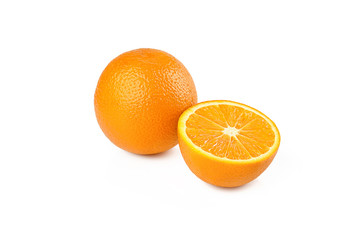 Orange fruit with half isolated on white background with clipping path. Perfectly retouched. ready-to-use food images