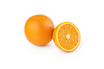 Orange fruit with half isolated on white background with clipping path. Perfectly retouched. ready-to-use food images