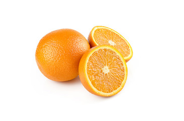 Orange fruit with half isolated on white background with clipping path. Perfectly retouched. ready-to-use food images
