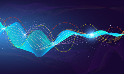 Glossy futuristic sound wave with lighting effect for futuristic technology concept.