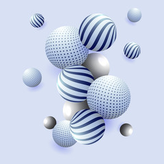 3D shiny spheres abstract on blue background for Science or technology concept.