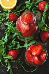 Summer refreshing detox drink strawberry lemon arugula. Drink, cleansing the body. Keto drinks. Keto diet.