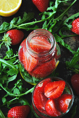 Summer refreshing detox drink strawberry lemon arugula. Drink, cleansing the body. Keto drinks. Keto diet.