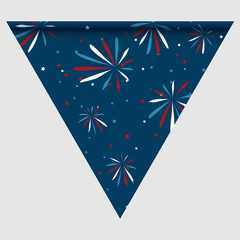 Obraz premium Happy holyday day triangular flag for planar festivals with red, blue and white color stars, stripes, checkered, chevrons. fective background.