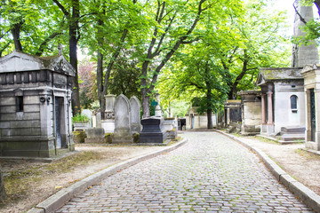 Wide beautiful alleys at the cemetery of Père Lachaise in Paris