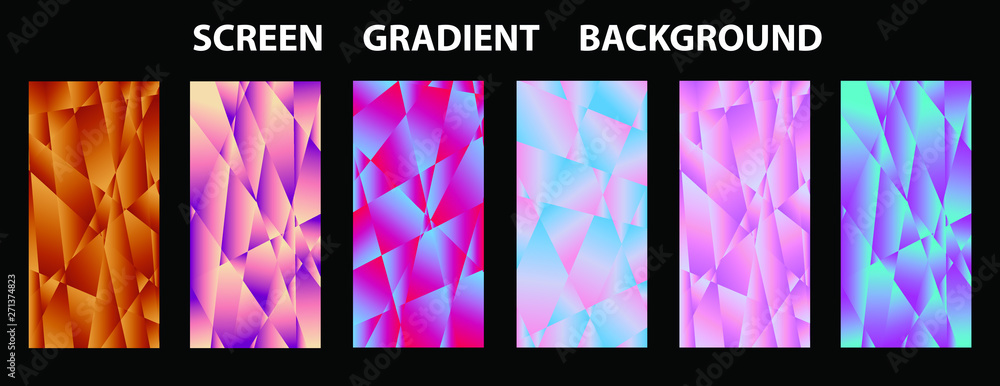 Aufkleber set of colorful low poly vector pattern gradient set. modern smartphone screen, mobile app template.