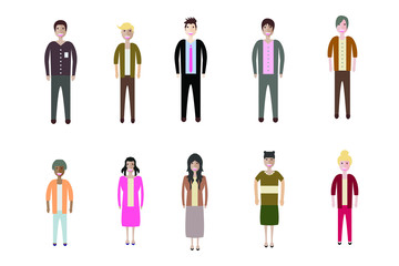 Set of full body diverse business people. Flat icons design white isolated. Vector graphic illustration. Man and woman, Different nationalities characters