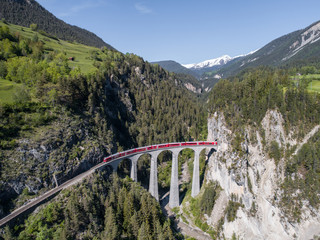 Landwasser viaduct, Rhaetian Railway. Unesco world Heritage in the Swiss Alps. 