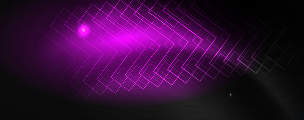 Obraz premium Shiny neon techno template. Neon lines background, 80s style laser rays