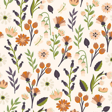 Seamless Pattern With Simple Flowers