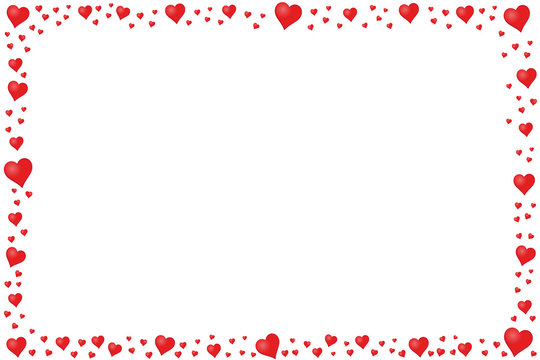 Rectangle Frame Made Of Red Hearts - Vector Illustration - Isolated On White Background