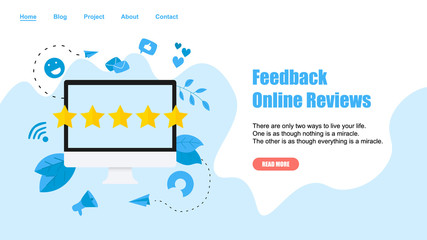 Webpage Template. Five star customer online rating. Concept of feedback.	