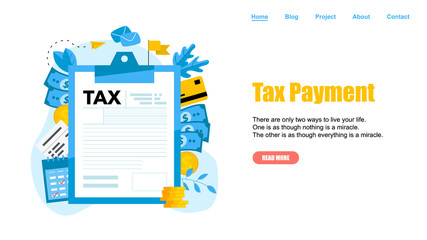 Webpage Template. Tax payment vector illustration concept. Filling tax form.	