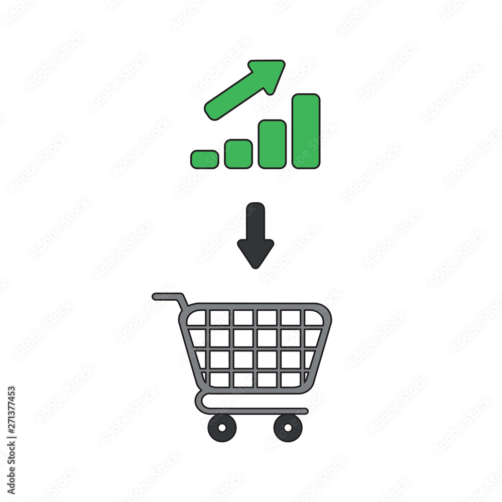 Poster vector icon concept of shopping cart with bar graph up.