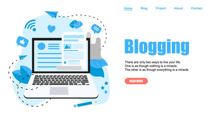 Webpage Template, Business, communication, internet blogging post. Flat design vector illustration.	
