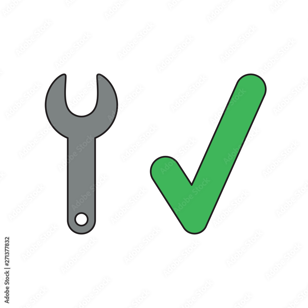 Poster vector icon concept of spanner and check mark.