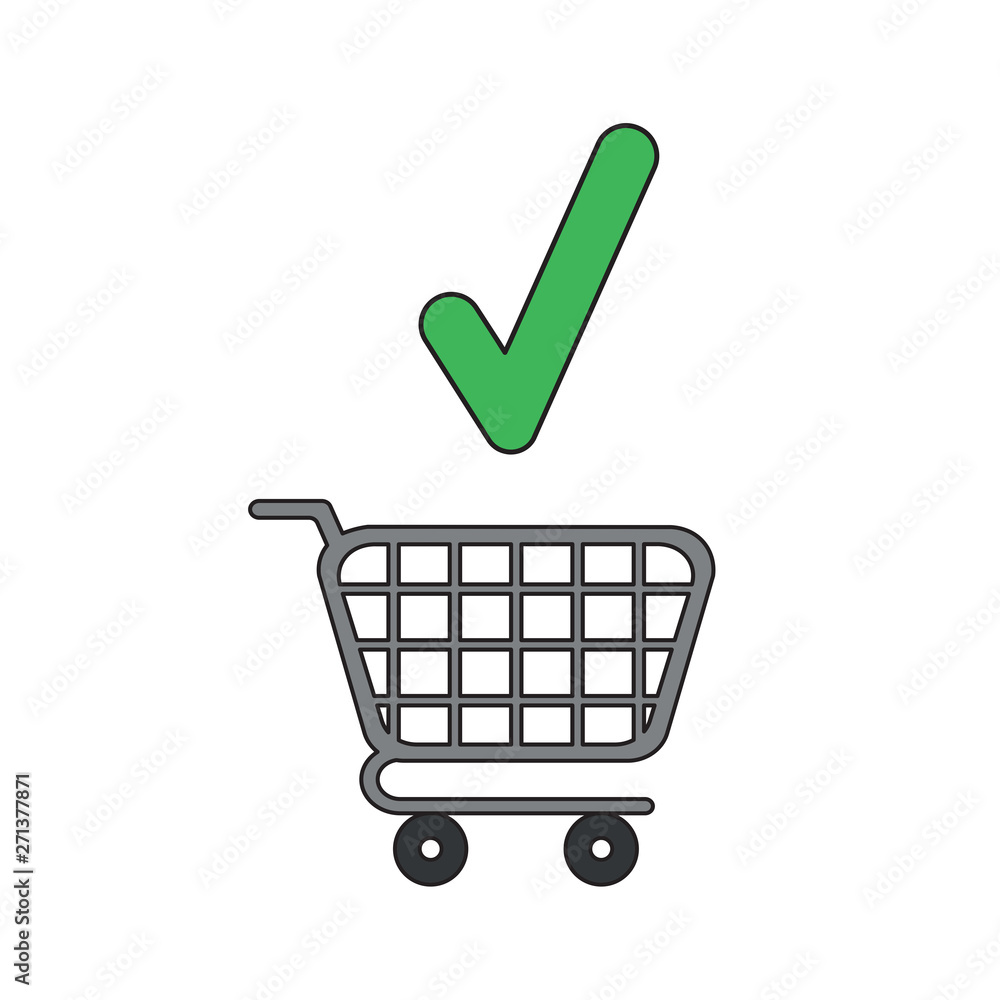 Poster vector icon concept of shopping cart and check mark.