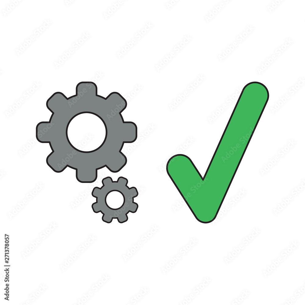 Poster vector icon concept of gears and check mark.
