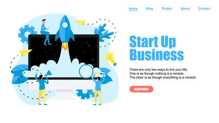 Webpage Template. Concept of startup launch of a new online business	