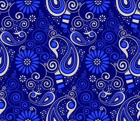 Behang Donkerblauw Naadloos swirly paisley patroonontwerp