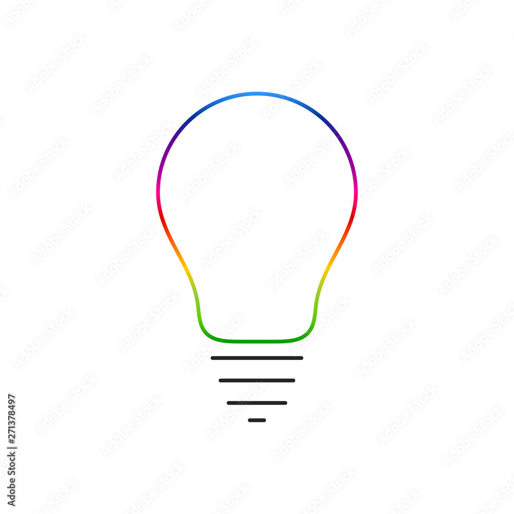 Poster multi colored light bulb thin line icon. idea and creativity symbol on white background.