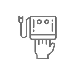 CCFL manicure lamp, UV, LED, nail dryer line icon.