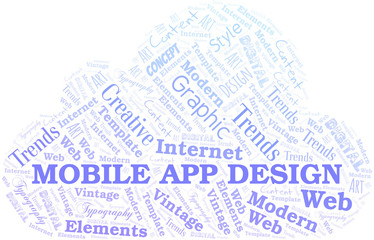 Mobile App Design word cloud. Wordcloud made with text only.