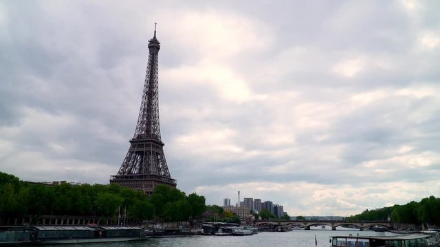 River Seine Along The Eiffel Tower, Paris, France, neutral version